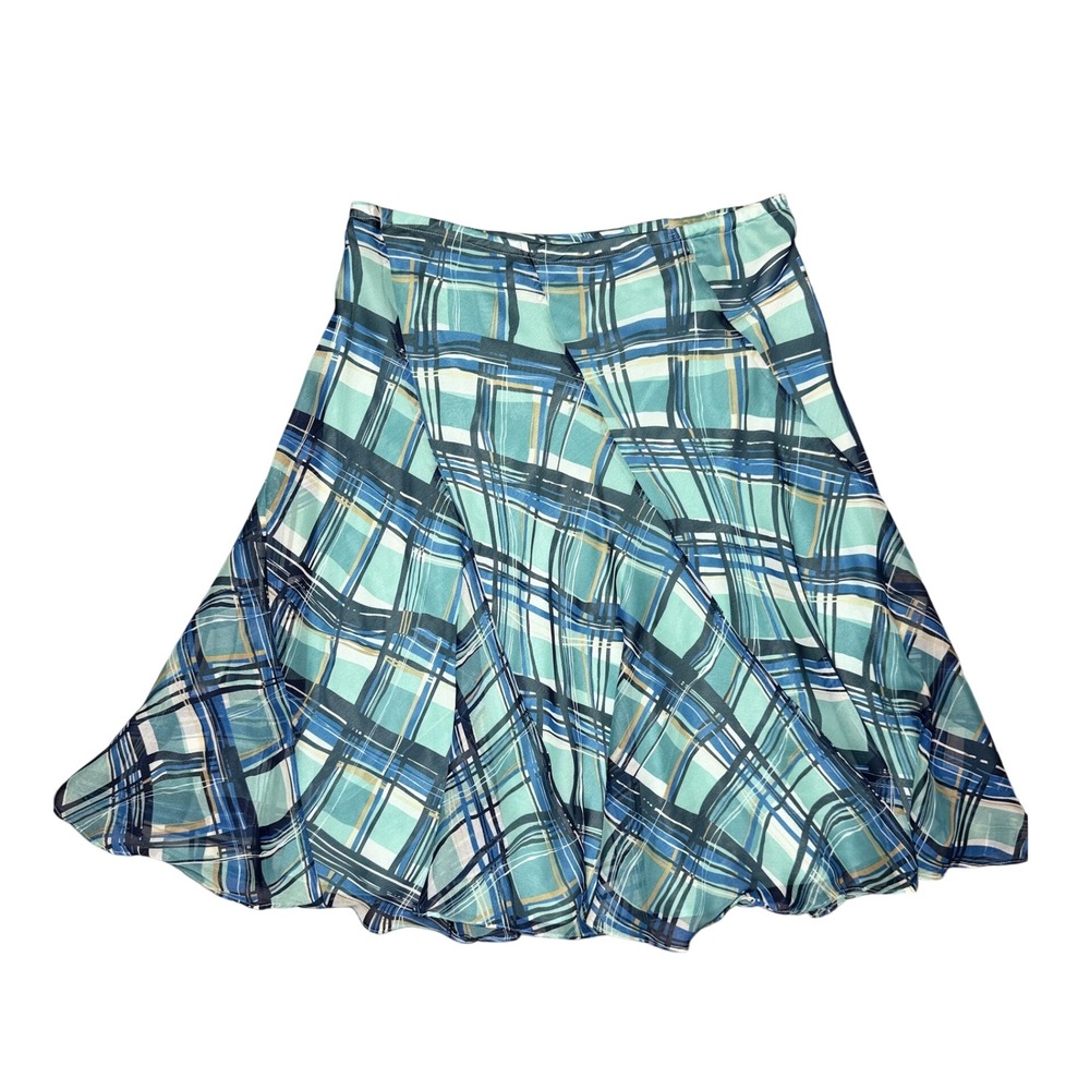 Emma James Petite Teal Blue Plaid A-Line Knee Length Skirt Size 6P